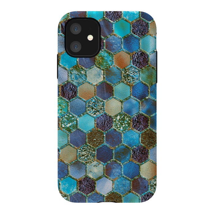 iPhone 11 StrongFit Multicolor Blue Metal Honeycomb Pattern by  Utart
