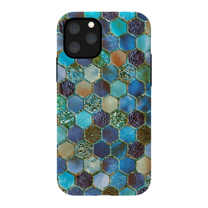 iPhone 11 Pro StrongFit Multicolor Blue Metal Honeycomb Pattern by  Utart