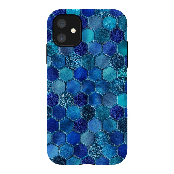 iPhone 11 StrongFit Blue Metal Honeycomb pattern by  Utart