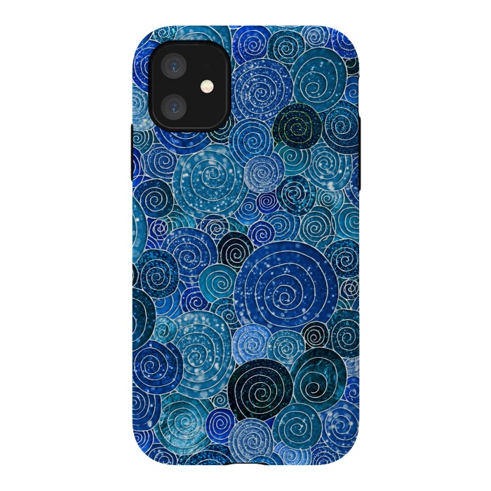 iPhone 11 StrongFit Blue Abstract Metal Dots and Circles by  Utart