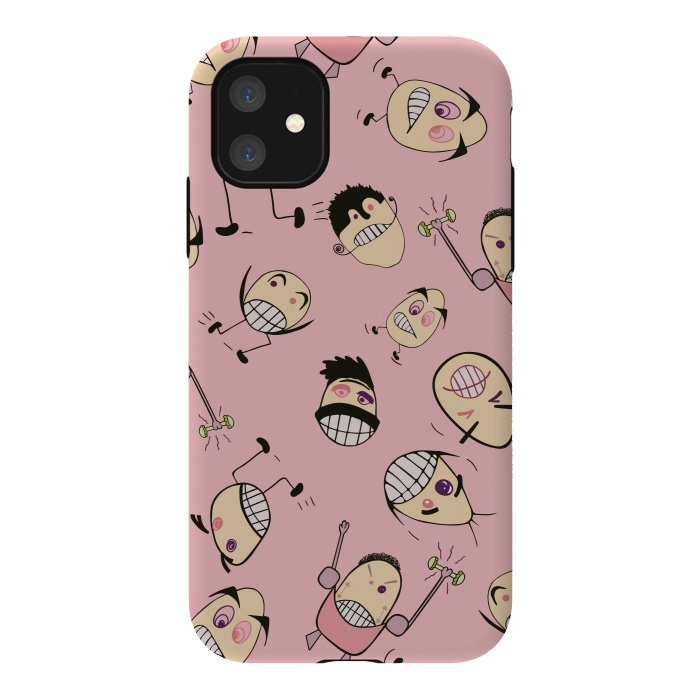 iPhone 11 StrongFit Egg Heads on Pink by Paula Ohreen
