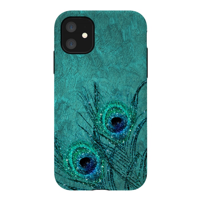 iPhone 11 StrongFit Peacock Sparkle Feathers by  Utart