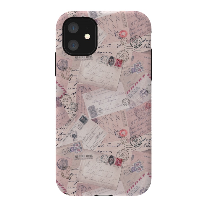 iPhone 11 StrongFit Vintage Letter Collage In Soft Pink by Andrea Haase