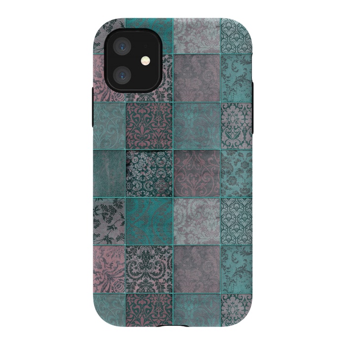 iPhone 11 StrongFit Vintage Teal Patchwork by Andrea Haase