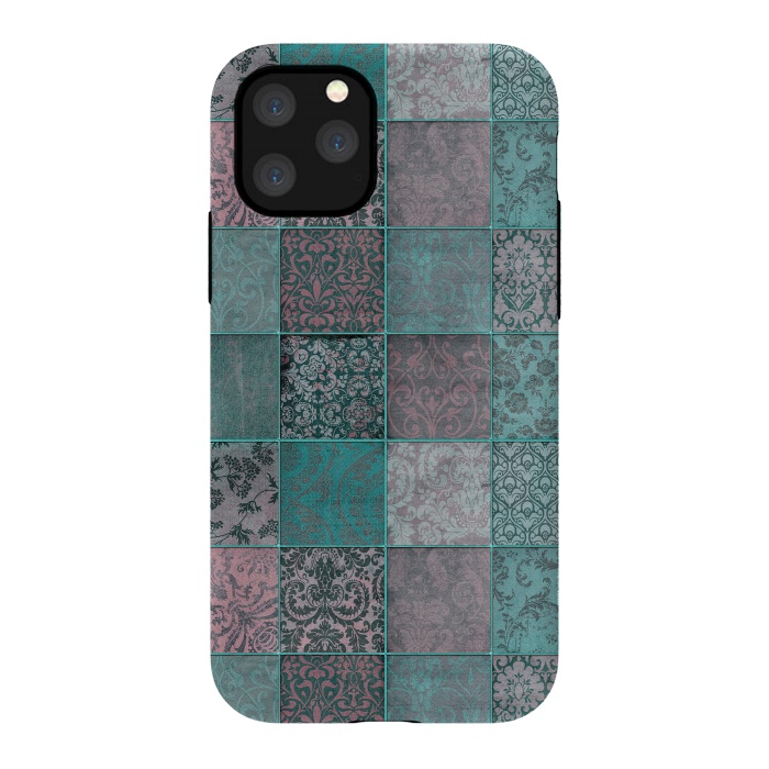 iPhone 11 Pro StrongFit Vintage Teal Patchwork by Andrea Haase