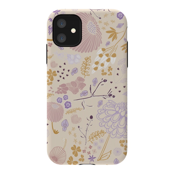 iPhone 11 StrongFit Field of Flowers in Pink, Purple and Mustard by Paula Ohreen
