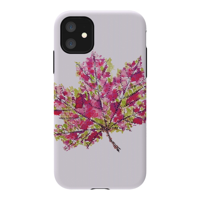 iPhone 11 StrongFit Colorful Watercolor Autumn Leaf by Boriana Giormova