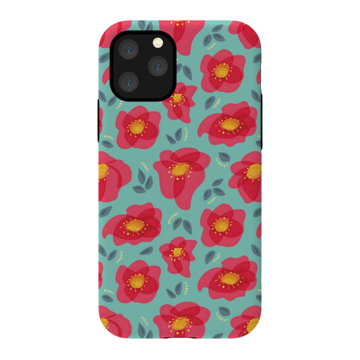 iPhone 11 Pro StrongFit Pretty Flowers With Bright Pink Petals On Blue by Boriana Giormova