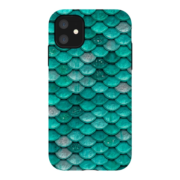 iPhone 11 StrongFit Mint Glitter Metal Mermaid Scales by  Utart