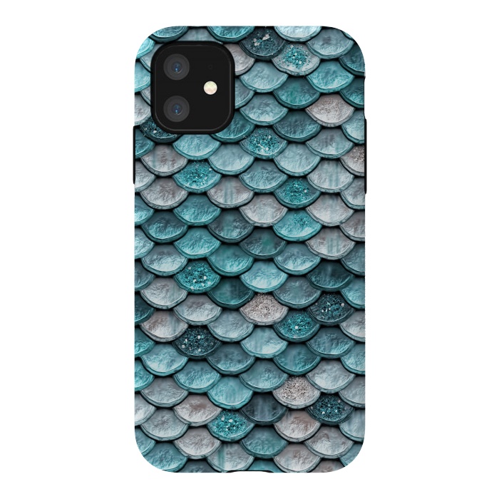 iPhone 11 StrongFit Silver and Blue Metal Glitter Mermaid Scales by  Utart