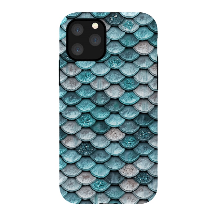 iPhone 11 Pro StrongFit Silver and Blue Metal Glitter Mermaid Scales by  Utart