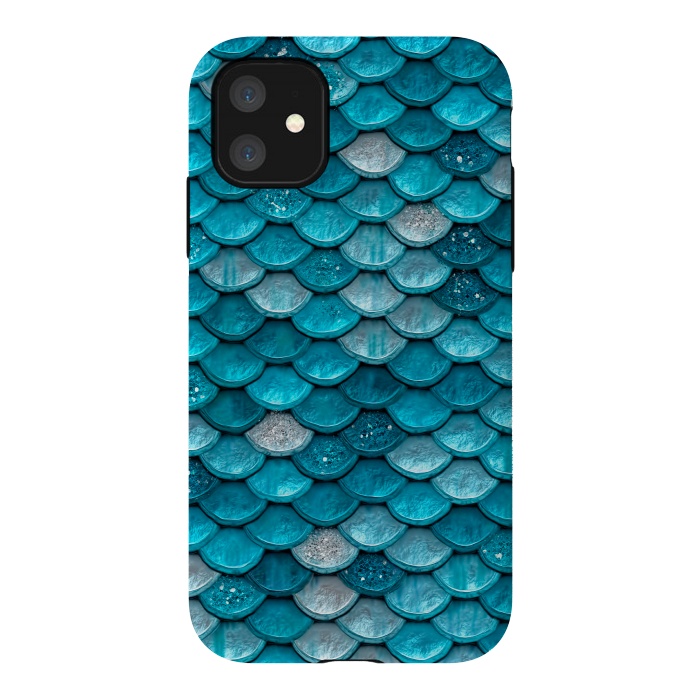 iPhone 11 StrongFit Blue Metal Mermaid Glitter Scales by  Utart