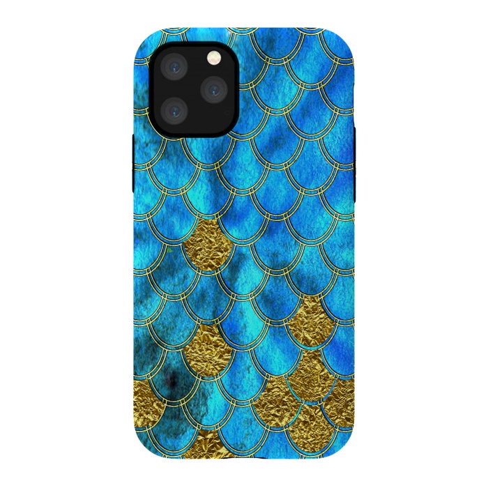 iPhone 11 Pro StrongFit Blue and Gold Glitter Metal Mermaid Scales by  Utart
