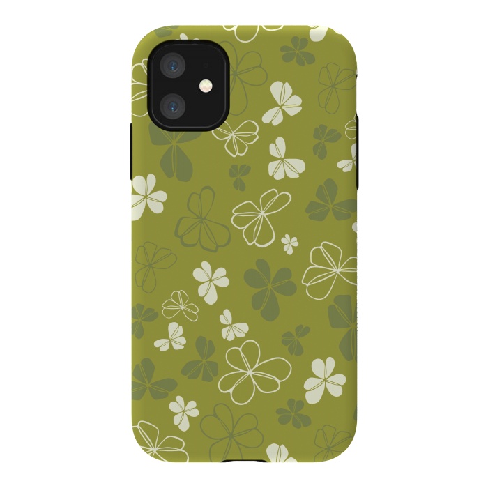 iPhone 11 StrongFit Lucky Clover in Green and White by Paula Ohreen