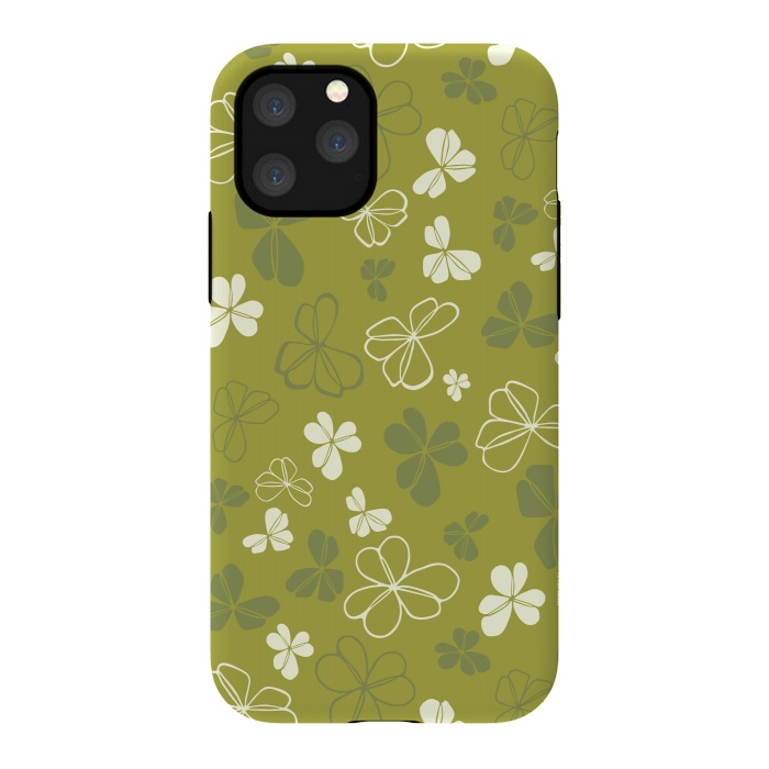 iPhone 11 Pro StrongFit Lucky Clover in Green and White by Paula Ohreen