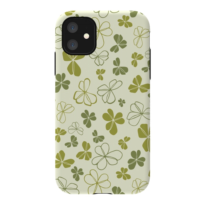 iPhone 11 StrongFit Lucky Clover in Cream and Green by Paula Ohreen