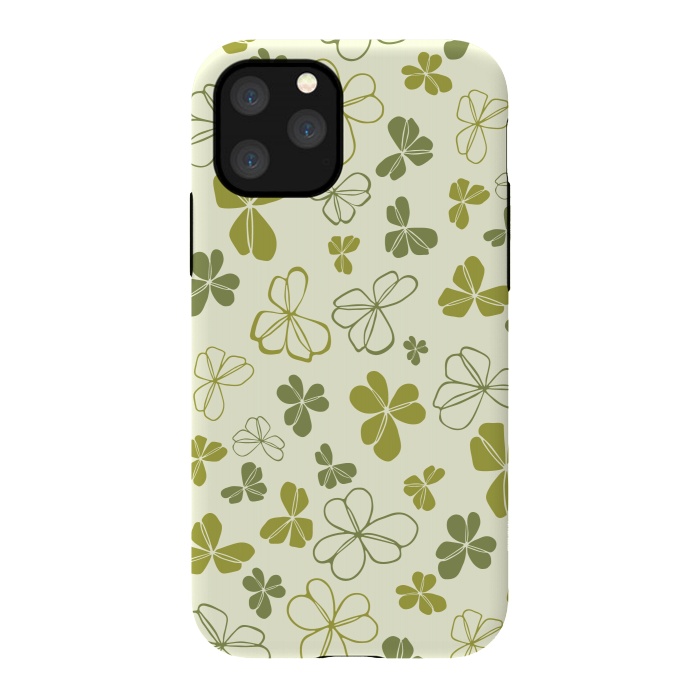 iPhone 11 Pro StrongFit Lucky Clover in Cream and Green by Paula Ohreen