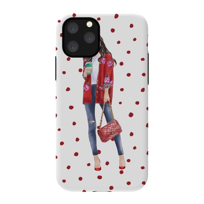 iPhone 11 Pro StrongFit Coffee City Girl with Red Polka Dots by DaDo ART
