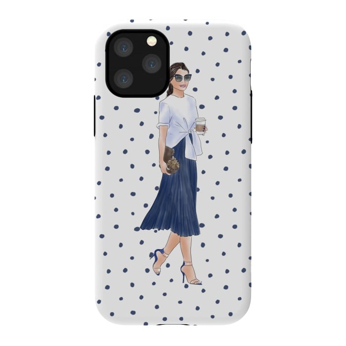 iPhone 11 Pro StrongFit Fashion Coffee Girl with Blue Polka Dots by DaDo ART