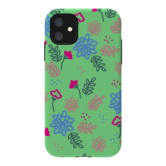 iPhone 11 StrongFit blue pink floral pattern by MALLIKA
