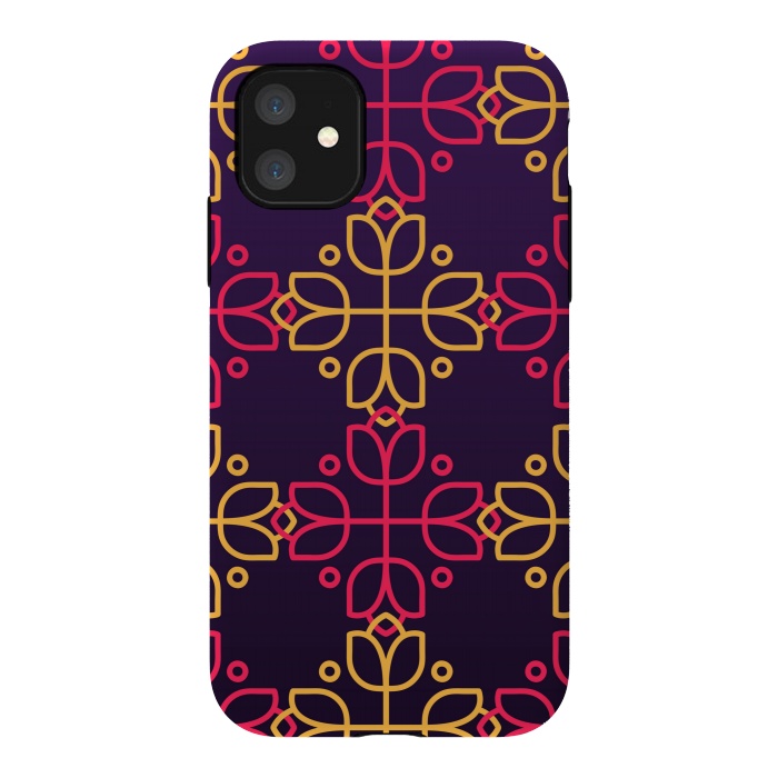 iPhone 11 StrongFit yellow pink floral pattern by MALLIKA