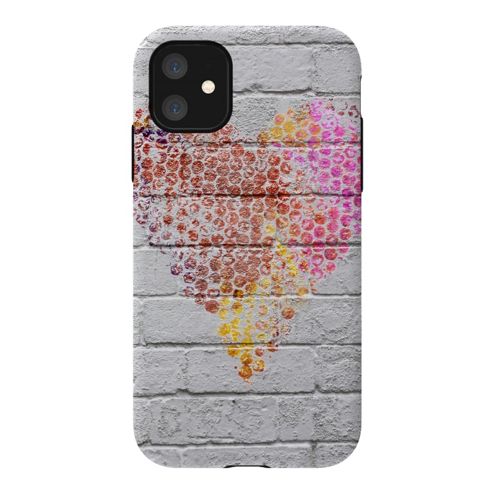 iPhone 11 StrongFit Spray Paint Heart On Brick Wall by Andrea Haase