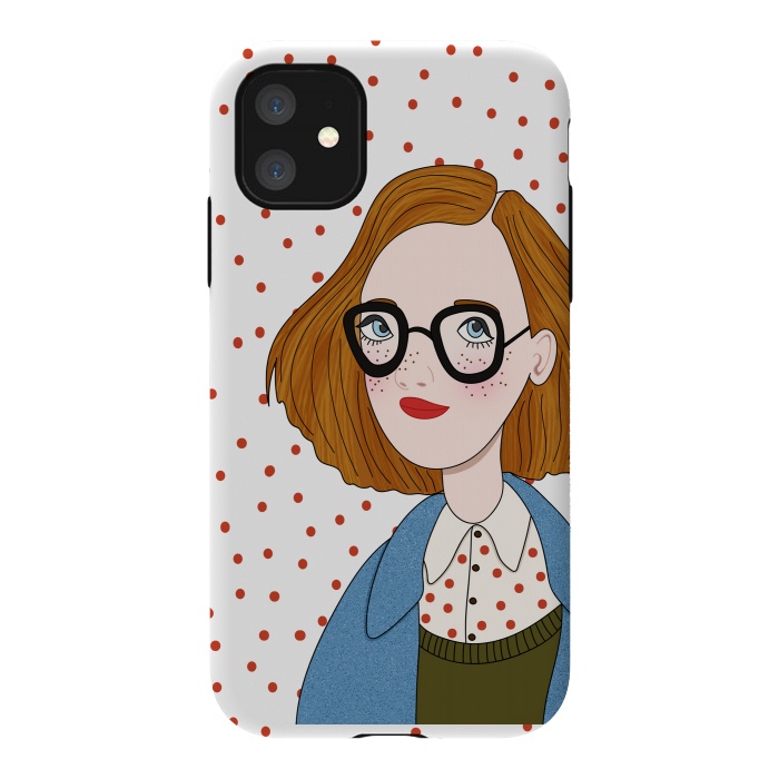 iPhone 11 StrongFit Trendy Fashion Girl with Red Polka Dots by DaDo ART