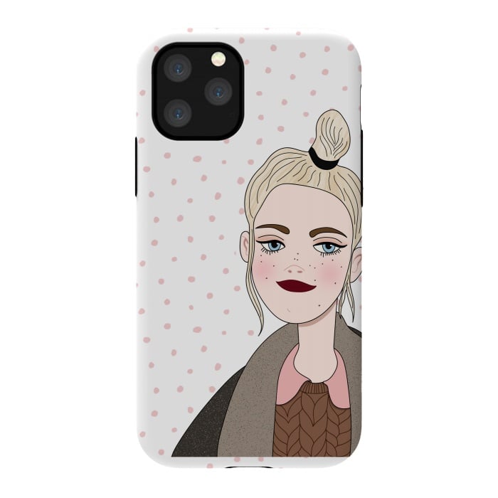 iPhone 11 Pro StrongFit Long Hair Fashion Girl with Pink Polka Dots by DaDo ART