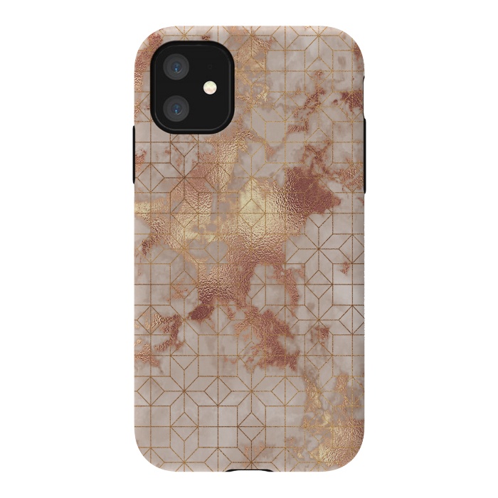 iPhone 11 StrongFit Simply Minimalistic  Rose Gold Shapes Marble Pattern by  Utart