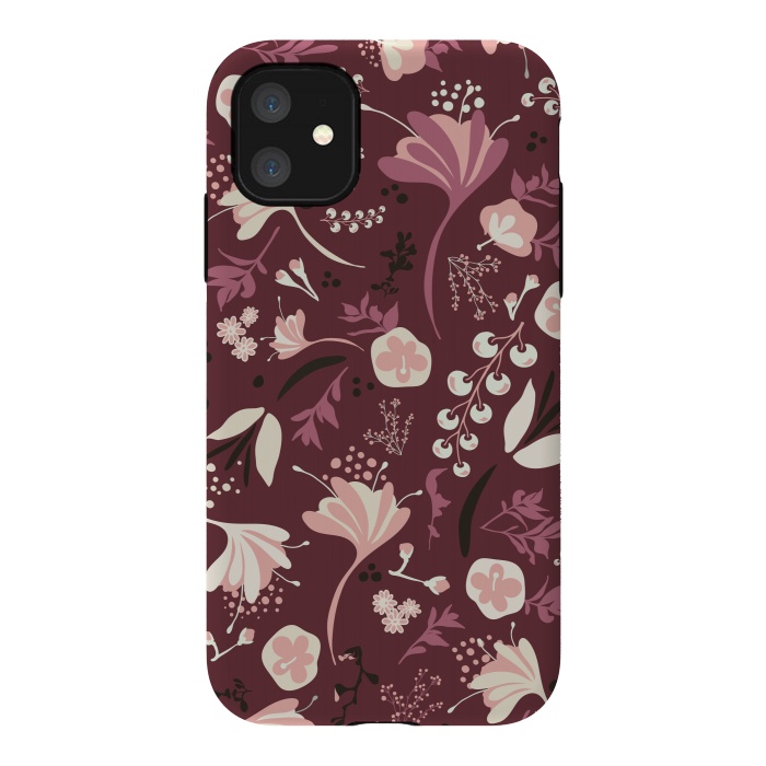 iPhone 11 StrongFit Beautiful Blooms on Burgundy by Paula Ohreen