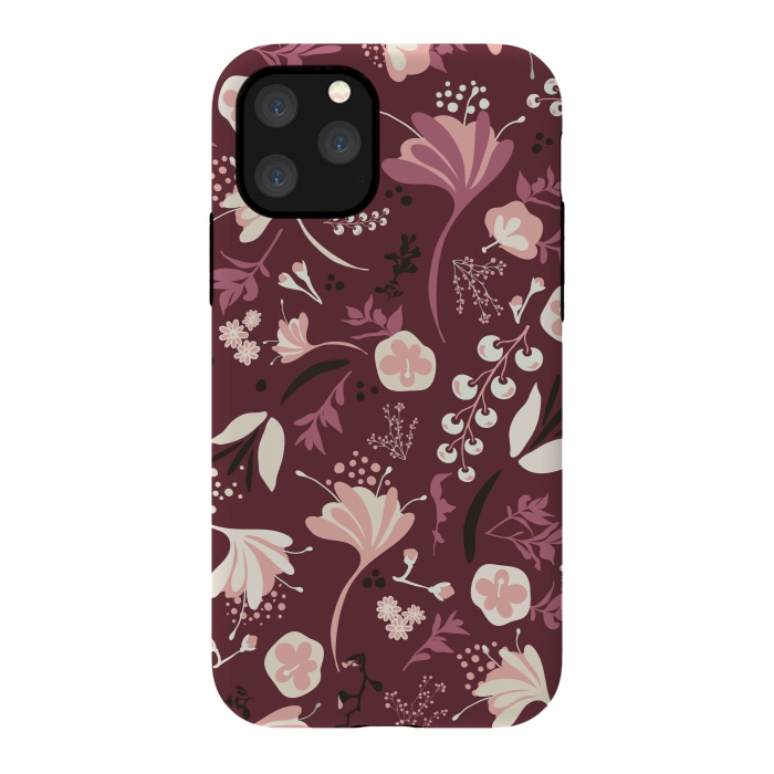 iPhone 11 Pro StrongFit Beautiful Blooms on Burgundy by Paula Ohreen