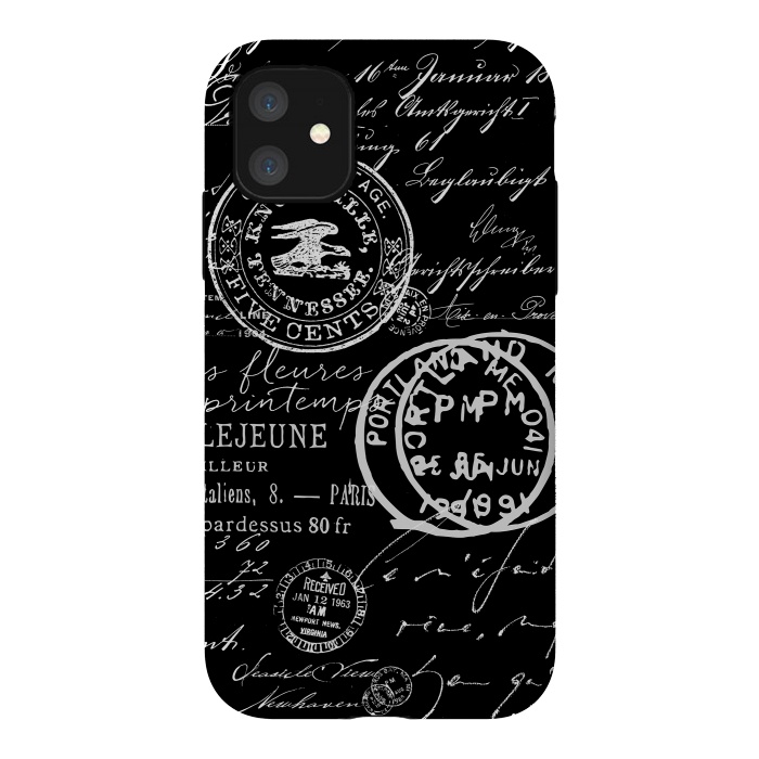 iPhone 11 StrongFit Vintage Handwriting White On Black by Andrea Haase