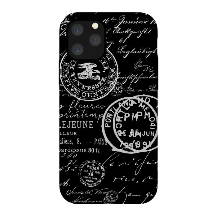 iPhone 11 Pro StrongFit Vintage Handwriting White On Black by Andrea Haase