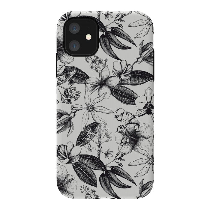 iPhone 11 StrongFit Black And White Exotic Flower Pattern by Andrea Haase