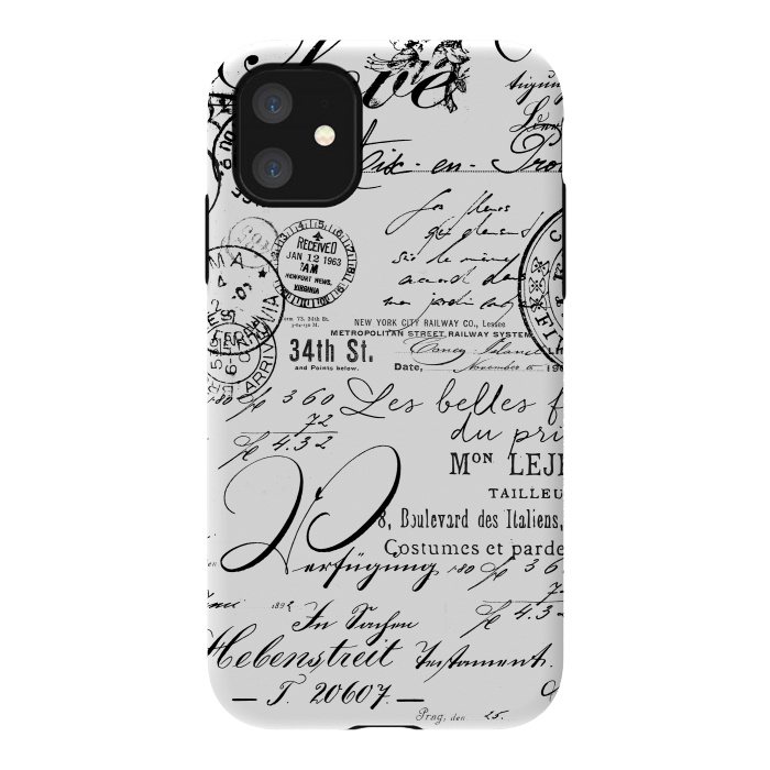 iPhone 11 StrongFit Black And White Nostalgic Handwriting by Andrea Haase