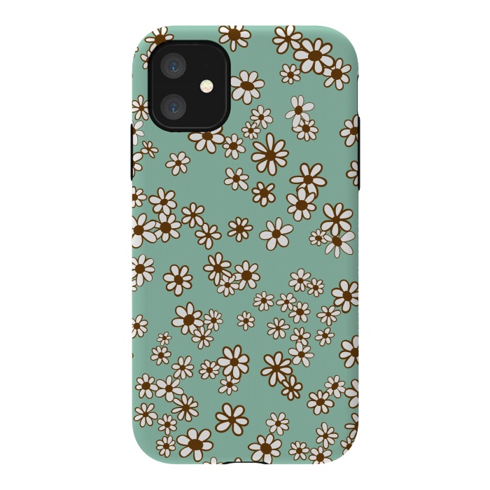 iPhone 11 StrongFit Ditsy Daisies on Blue by Paula Ohreen