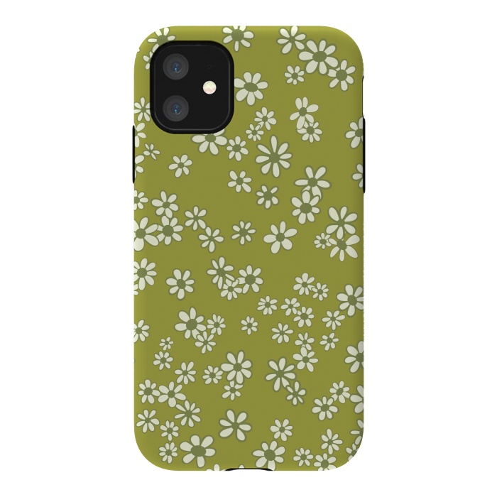 iPhone 11 StrongFit Ditsy Daisies on Green by Paula Ohreen