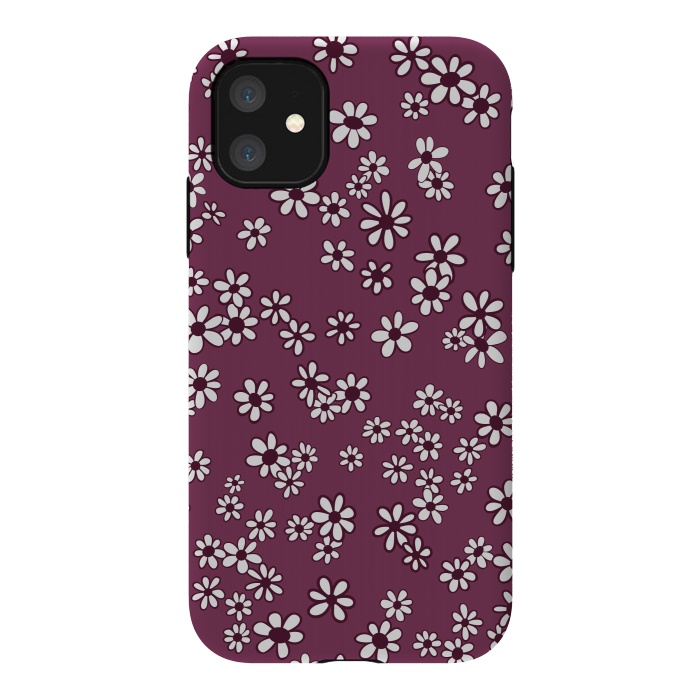 iPhone 11 StrongFit Ditsy Daisies on Purple by Paula Ohreen