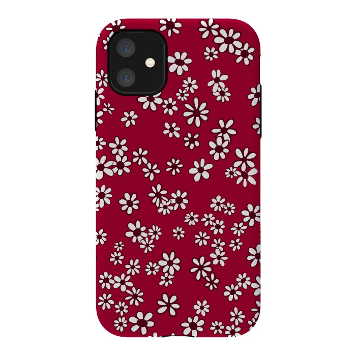 iPhone 11 StrongFit Ditsy Daisies on Bright Pink by Paula Ohreen