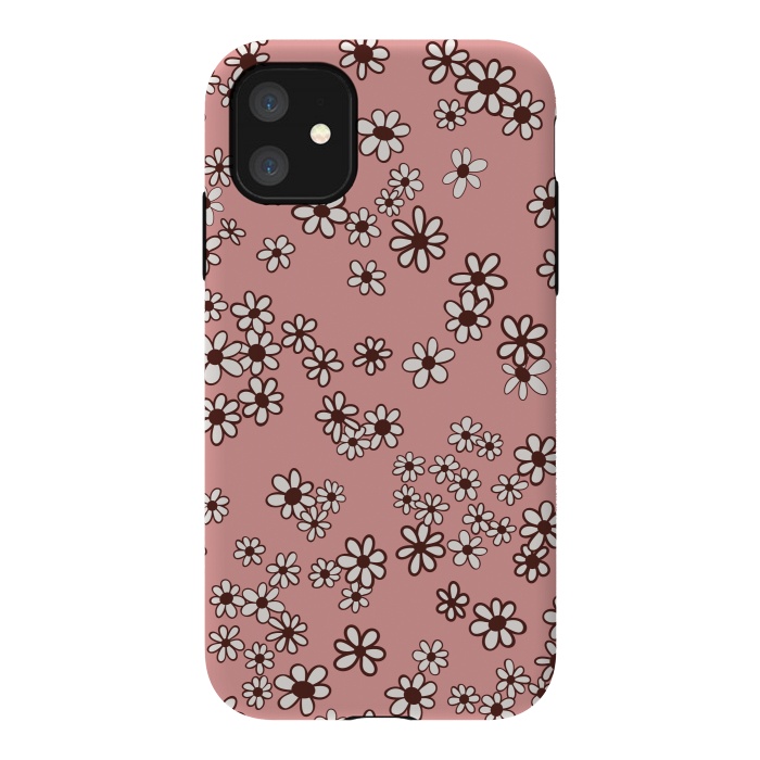 iPhone 11 StrongFit Ditsy Daisies on Pink by Paula Ohreen