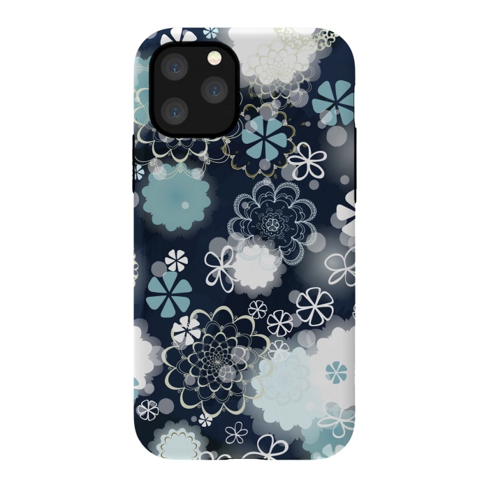 iPhone 11 Pro StrongFit Lacy Flowers on Dark Blue by Paula Ohreen