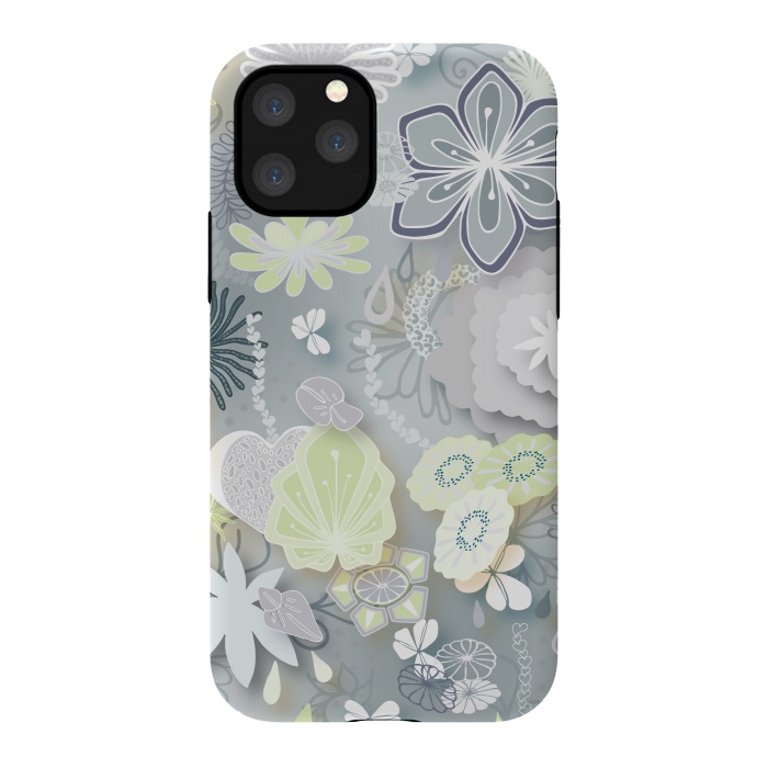 iPhone 11 Pro StrongFit Paper-Cut Florals on Grey by Paula Ohreen