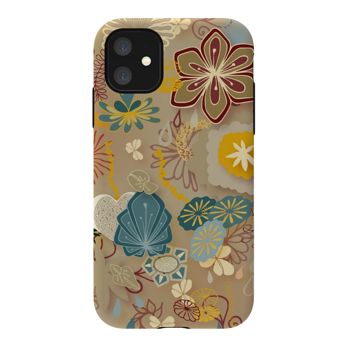 iPhone 11 StrongFit Paper-Cut Florals on Gold by Paula Ohreen