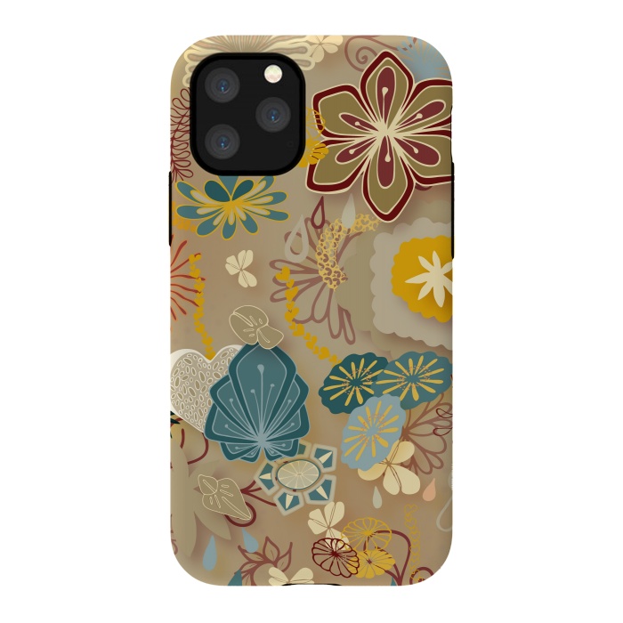 iPhone 11 Pro StrongFit Paper-Cut Florals on Gold by Paula Ohreen