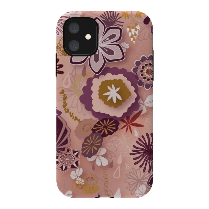 iPhone 11 StrongFit Paper-Cut Florals on Pink by Paula Ohreen