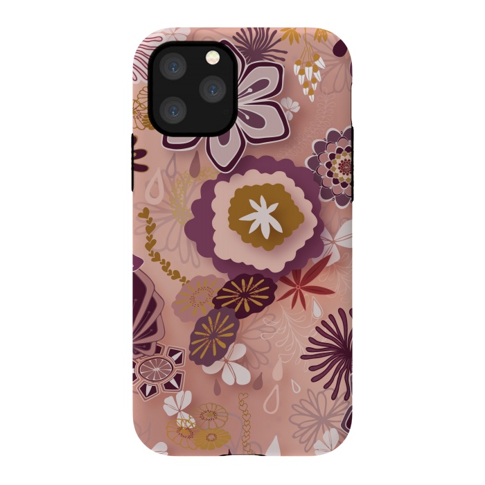 iPhone 11 Pro StrongFit Paper-Cut Florals on Pink by Paula Ohreen