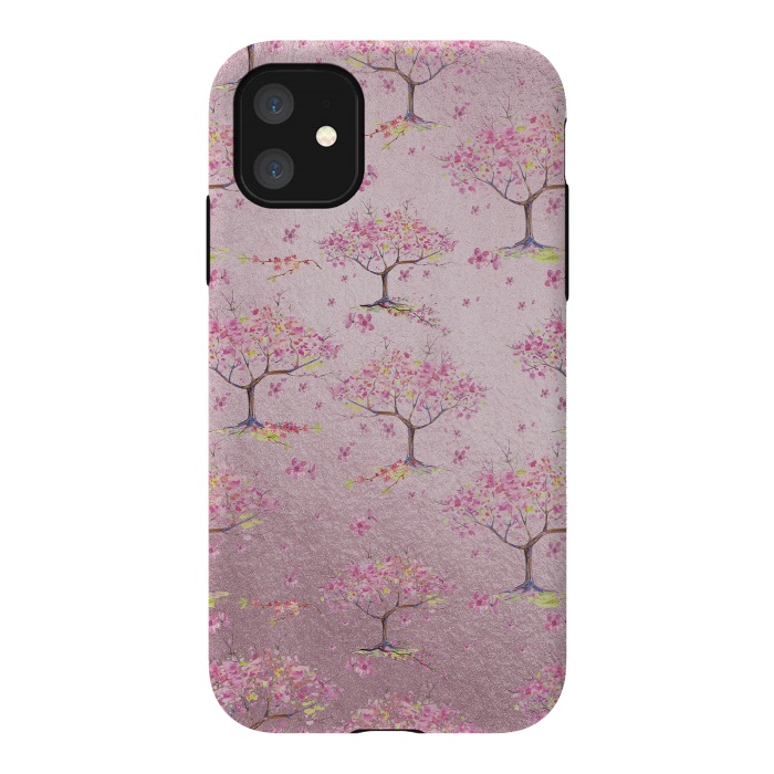 iPhone 11 StrongFit Pink Metal Cherry Blossom Trees Pattern by  Utart
