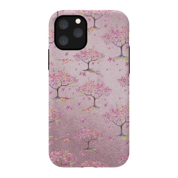 iPhone 11 Pro StrongFit Pink Metal Cherry Blossom Trees Pattern by  Utart