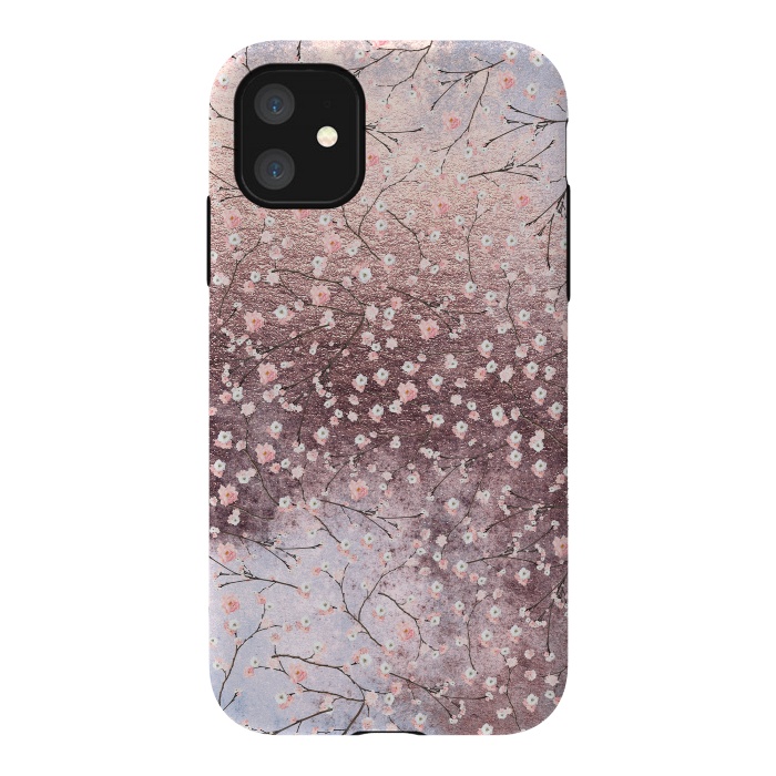 iPhone 11 StrongFit Metal vintage Pink Cherry Blossom Pattern by  Utart