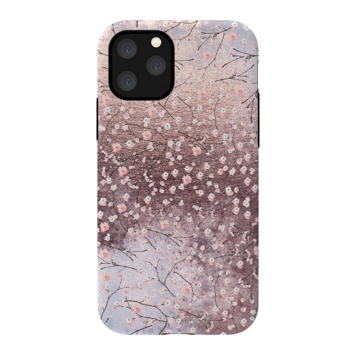 iPhone 11 Pro StrongFit Metal vintage Pink Cherry Blossom Pattern by  Utart